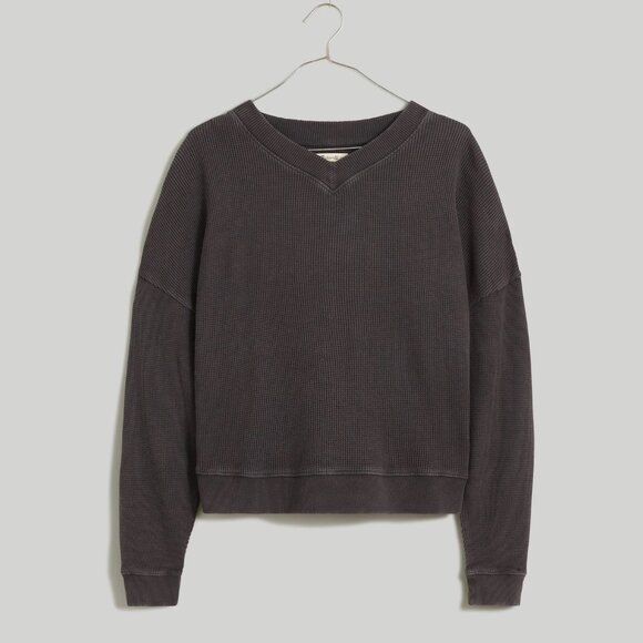 Madewell - Waffle Knit Boxy Sweatshirt Tee in Black Coal - Picture 1 of 11